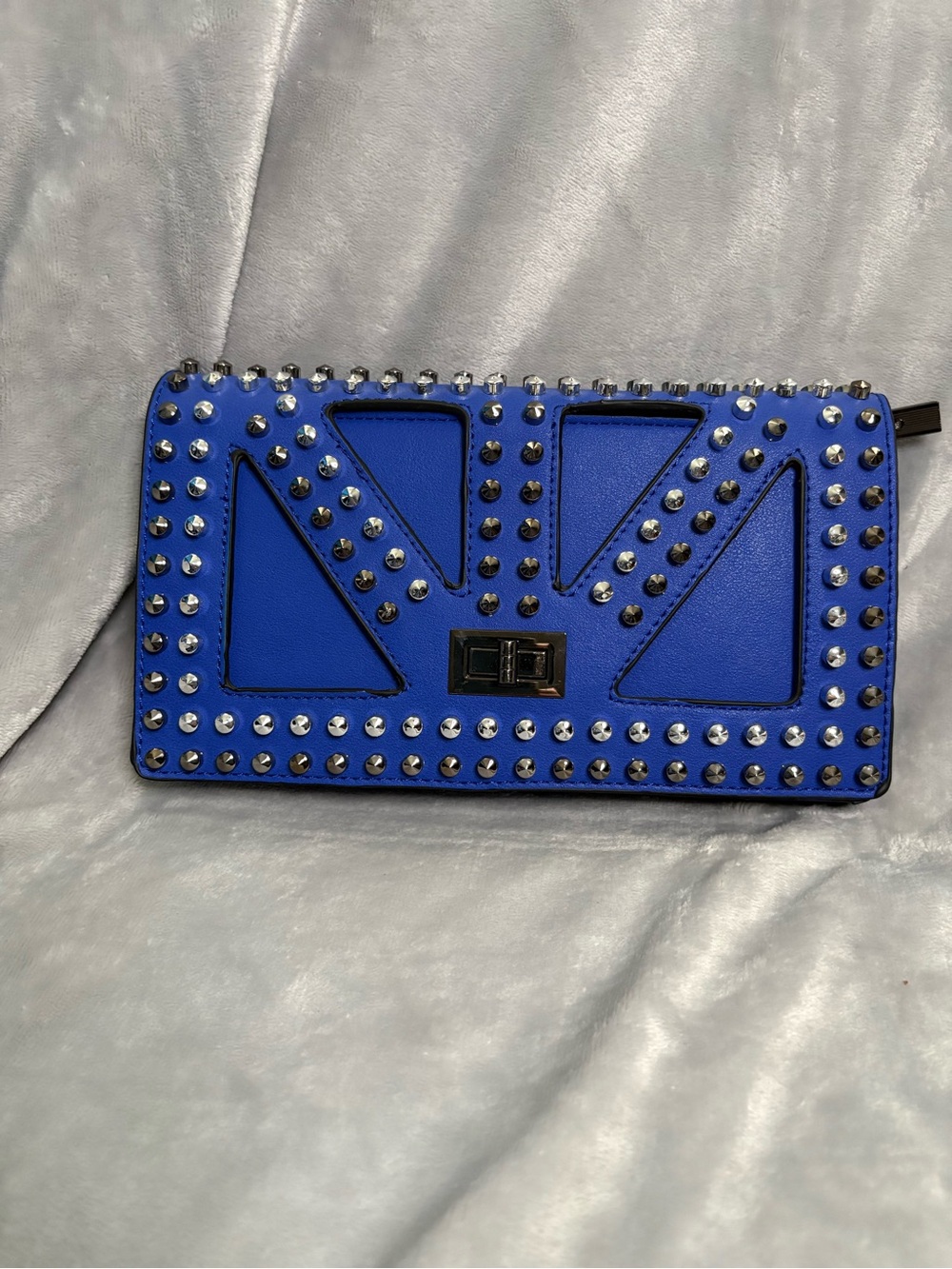 Vegan Leather Studded Electric Blue Crossbody Clutch NWOT